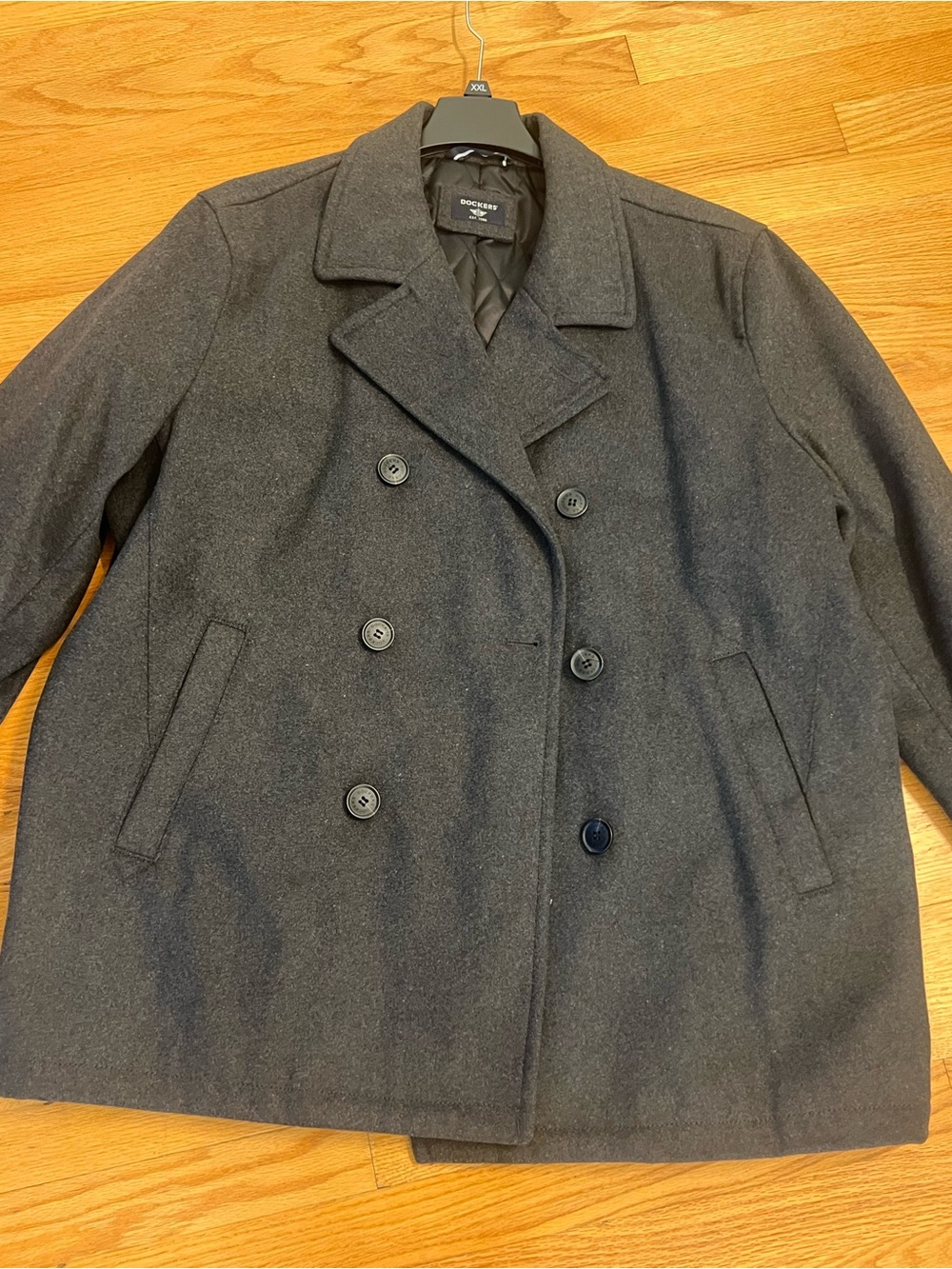 Dockers Men's Dark Charcoal Double-Breasted Peacoat coat jacket